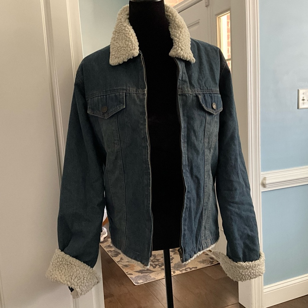 Womens Winter Jean Jacket Sherpa Size Large Shep Denim Jacket Yellowstone
